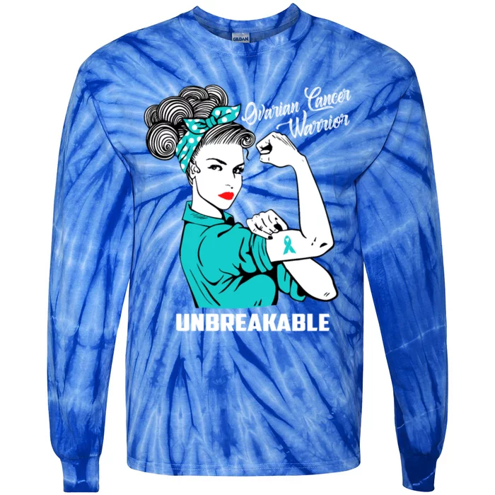 Ovarian Cancer Warrior Unbreakable Great Gift Tie-Dye Long Sleeve Shirt