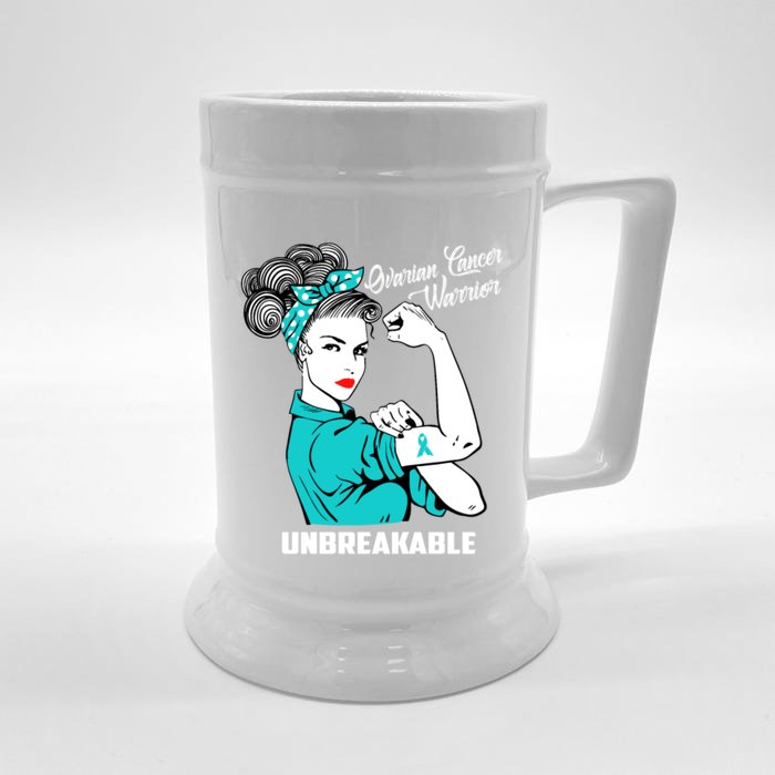 Ovarian Cancer Warrior Unbreakable Great Gift Front & Back Beer Stein