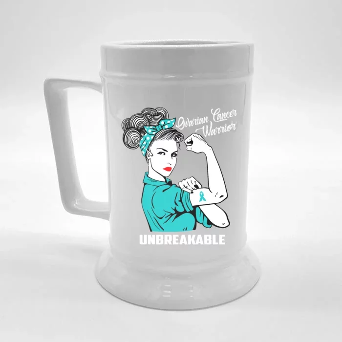 Ovarian Cancer Warrior Unbreakable Great Gift Front & Back Beer Stein