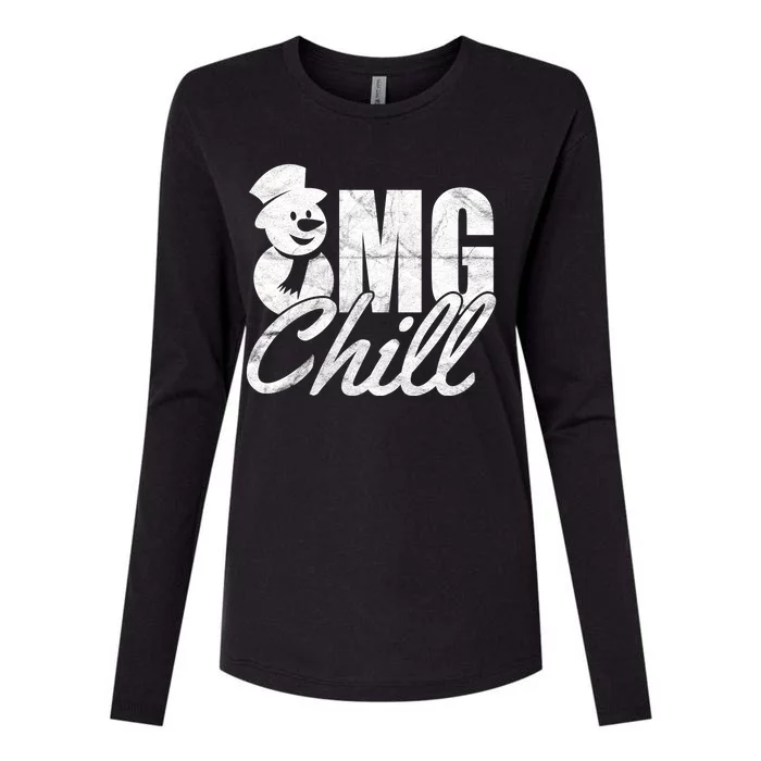 OMG Chill Winter Snowman Womens Cotton Relaxed Long Sleeve T-Shirt