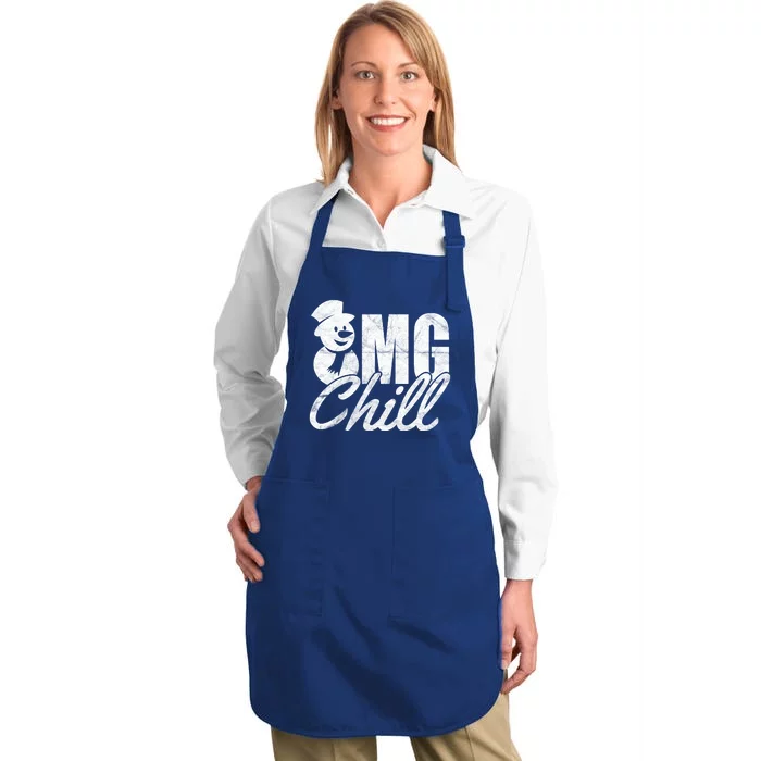 OMG Chill Winter Snowman Full-Length Apron With Pocket