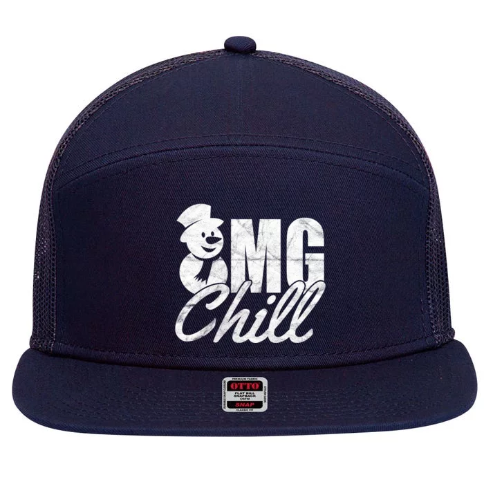 OMG Chill Winter Snowman 7 Panel Mesh Trucker Snapback Hat