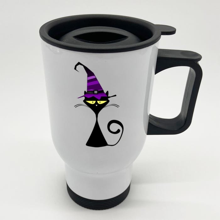 Original Cat With Wizard Hat Halloween Costume Gift Front & Back Stainless Steel Travel Mug