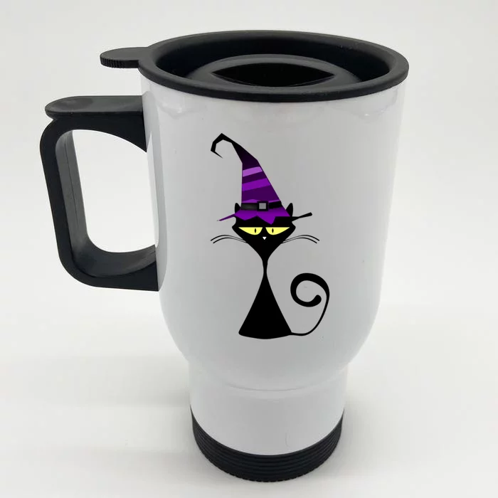 Original Cat With Wizard Hat Halloween Costume Gift Front & Back Stainless Steel Travel Mug