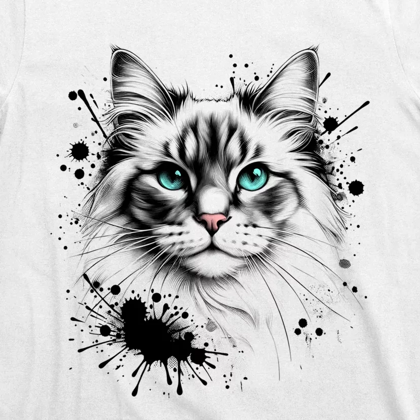 Ornate Cat With Turquoise Eyes And Paint Splash Gift T-Shirt