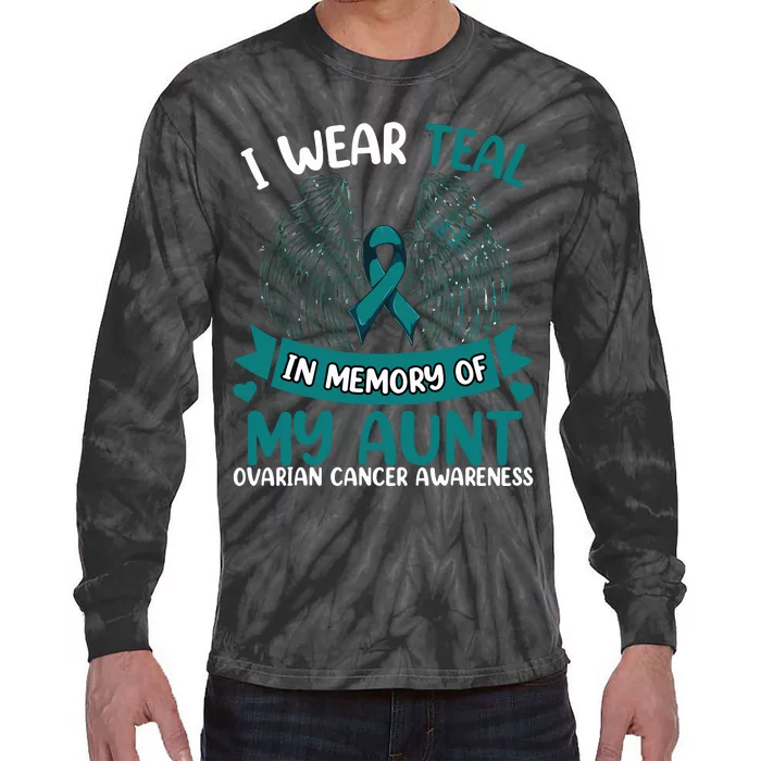 Ovarian Cancer Wings I Wear Teal In Memory Of My Aunt Tie-Dye Long Sleeve Shirt