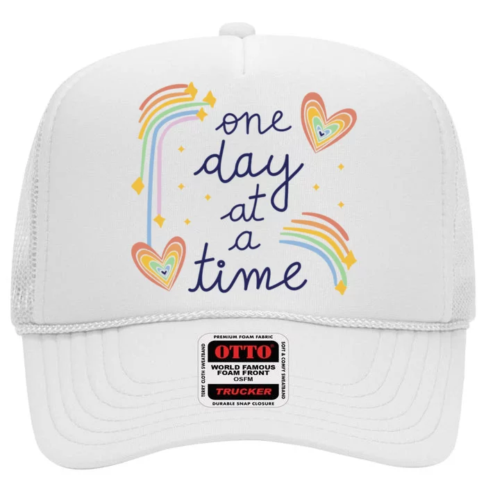 One Day At A Time Rainbow High Crown Mesh Trucker Hat