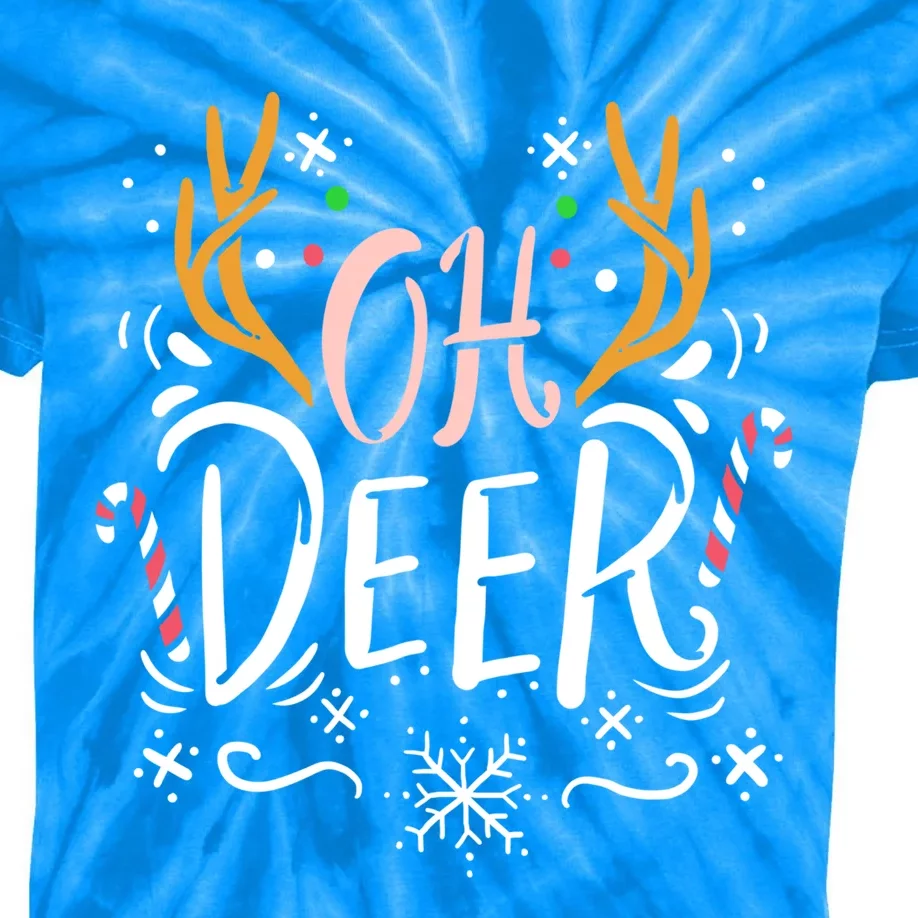 Oh Deer Antler Moose Reindeer Hunting Pun Christmas Gift Kids Tie-Dye T-Shirt