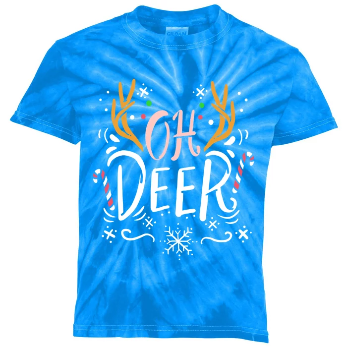 Oh Deer Antler Moose Reindeer Hunting Pun Christmas Gift Kids Tie-Dye T-Shirt