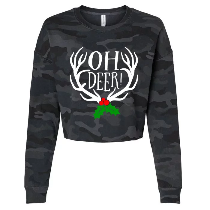 Oh Deer Antlers And Mistletoe Christmas Holiday Gift Cropped Pullover Crew