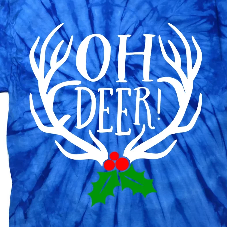 Oh Deer Antlers And Mistletoe Christmas Holiday Gift Tie-Dye T-Shirt