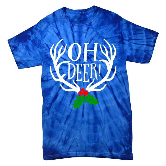 Oh Deer Antlers And Mistletoe Christmas Holiday Gift Tie-Dye T-Shirt