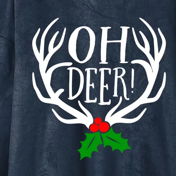 Oh Deer Antlers And Mistletoe Christmas Holiday Gift Hooded Wearable Blanket