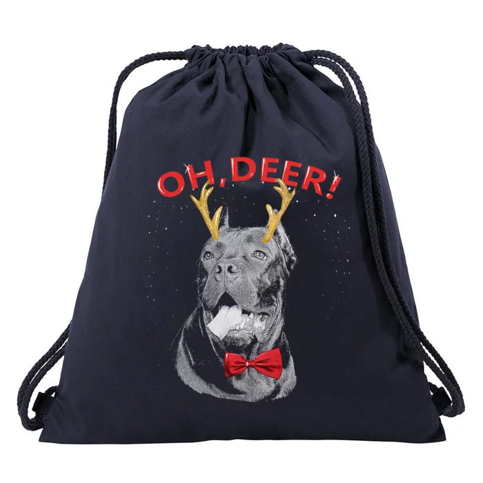 Oh Deer Cane Corso Xmas Red Bowtie Gift Drawstring Bag