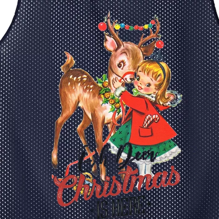 Oh Deer Christmas Is Here Cute Retro Christmas Santa Claus Merry Christmas Funn Mesh Reversible Basketball Jersey Tank