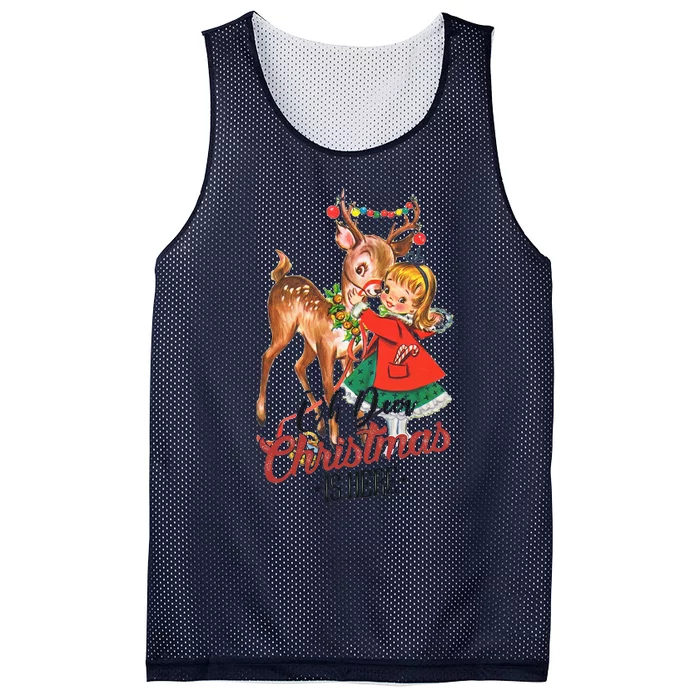 Oh Deer Christmas Is Here Cute Retro Christmas Santa Claus Merry Christmas Funn Mesh Reversible Basketball Jersey Tank