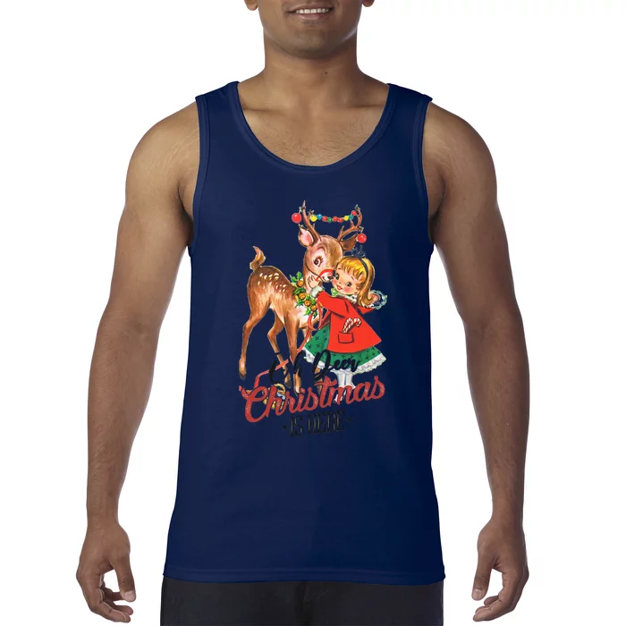 Oh Deer Christmas Is Here Cute Retro Christmas Santa Claus Merry Christmas Funn Tank Top