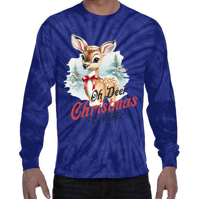 Oh Deer Christmas Is Here Tie-Dye Long Sleeve Shirt