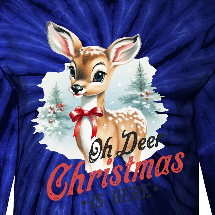 Oh Deer Christmas Is Here Tie-Dye Long Sleeve Shirt