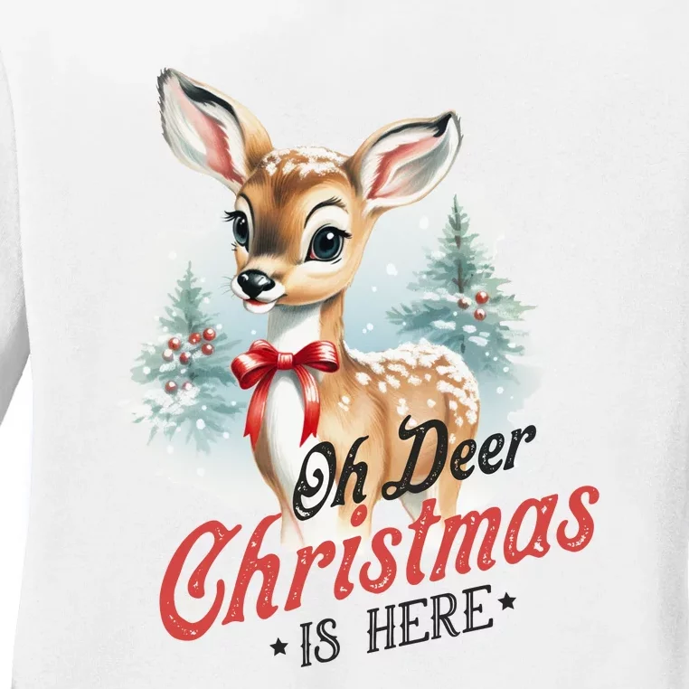 Oh Deer Christmas Is Here Ladies Long Sleeve Shirt