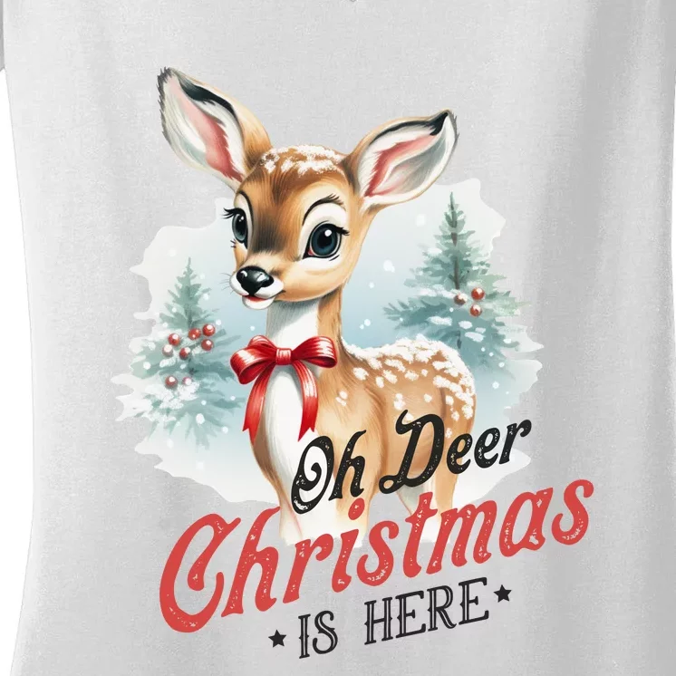 Oh Deer Christmas Is Here Women's V-Neck T-Shirt