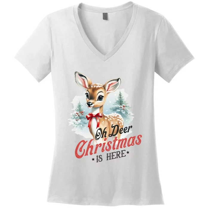 Oh Deer Christmas Is Here Women's V-Neck T-Shirt