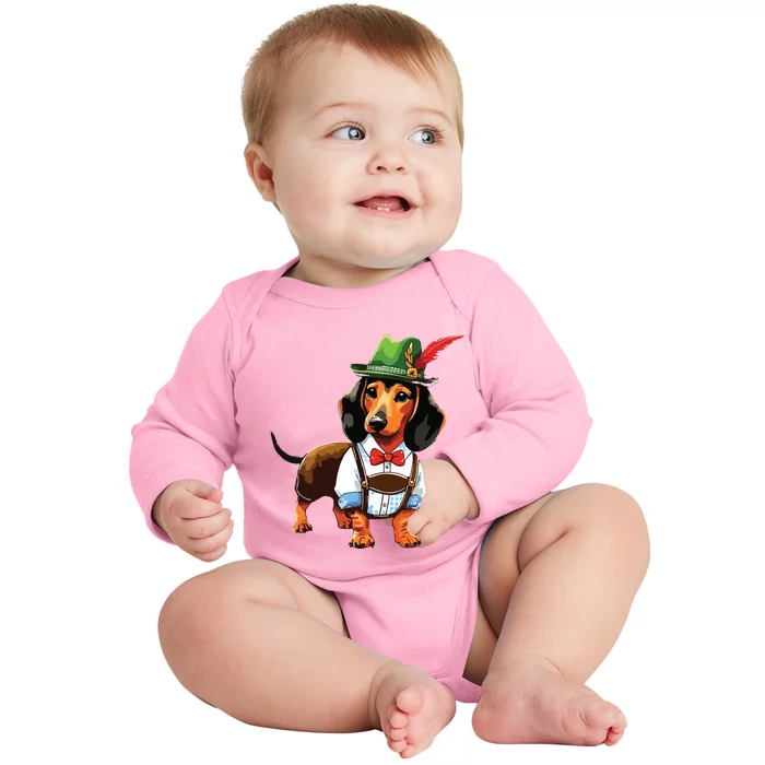 Oktoberfest Dachshund Cute Sausage Dog German Baby Long Sleeve Bodysuit