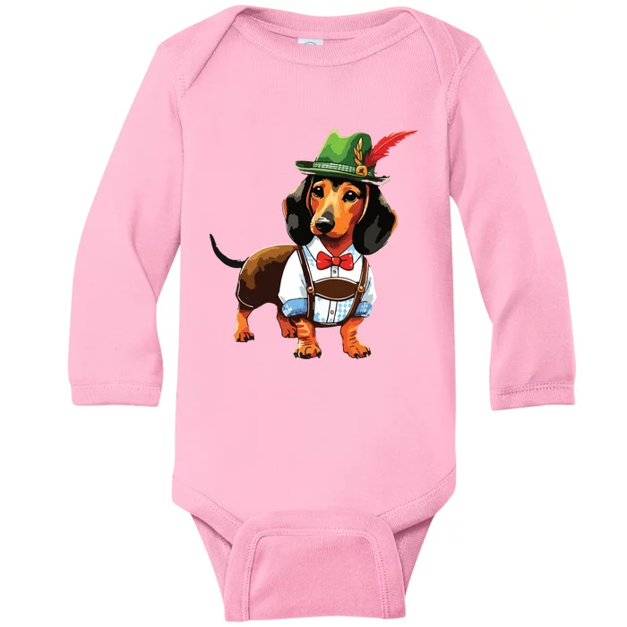 Oktoberfest Dachshund Cute Sausage Dog German Baby Long Sleeve Bodysuit