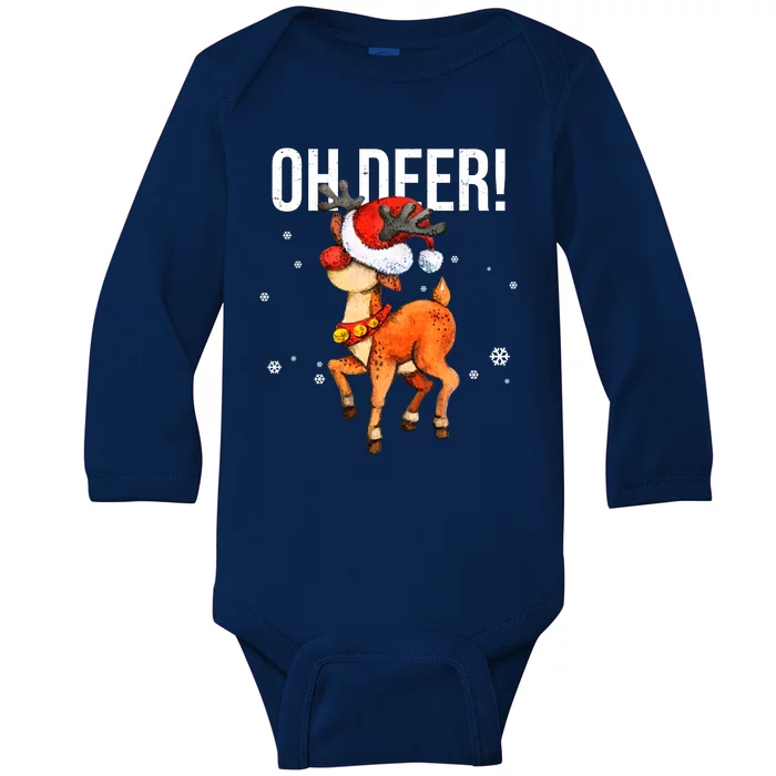 Oh Deer Christmas Holiday Vintage Gift Baby Long Sleeve Bodysuit