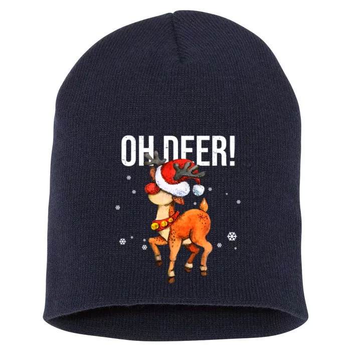 Oh Deer Christmas Holiday Vintage Gift Short Acrylic Beanie