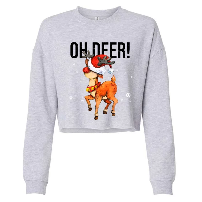 Oh Deer Christmas Holiday Vintage Gift Cropped Pullover Crew