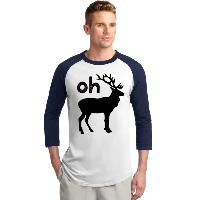 Oh Deer Christmas Gift Funny Reindeer Pun Ugly Gift Baseball Sleeve Shirt