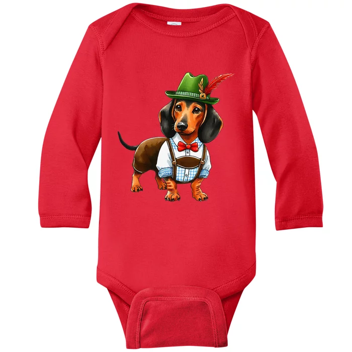 Oktoberfest Dachshund Cute Sausage Dog German Baby Long Sleeve Bodysuit