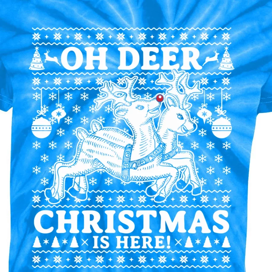 Oh Deer Christmas Is Here Reindeer Ugly Christmas Pajama Cute Gift Kids Tie-Dye T-Shirt