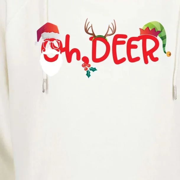 Oh Deer Christmas T Santa Reindeer And Elf Hat Cute Gift Womens Funnel Neck Pullover Hood