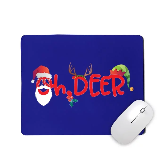 Oh Deer Christmas T Santa Reindeer And Elf Hat Cute Gift Mousepad