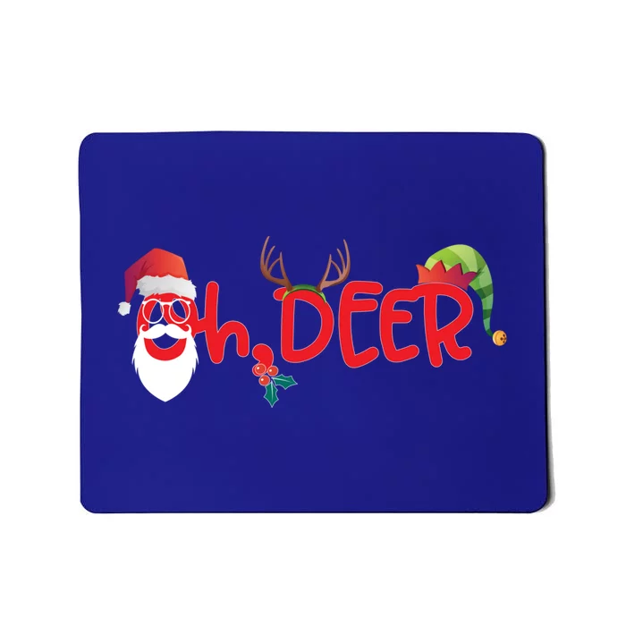 Oh Deer Christmas T Santa Reindeer And Elf Hat Cute Gift Mousepad