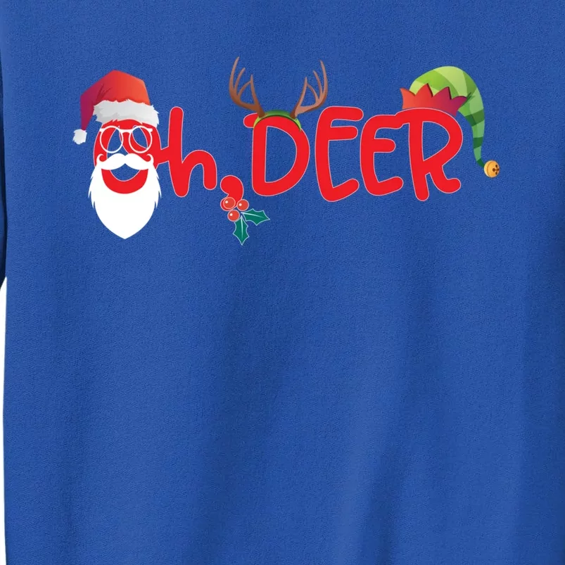 Oh Deer Christmas T Santa Reindeer And Elf Hat Cute Gift Tall Sweatshirt