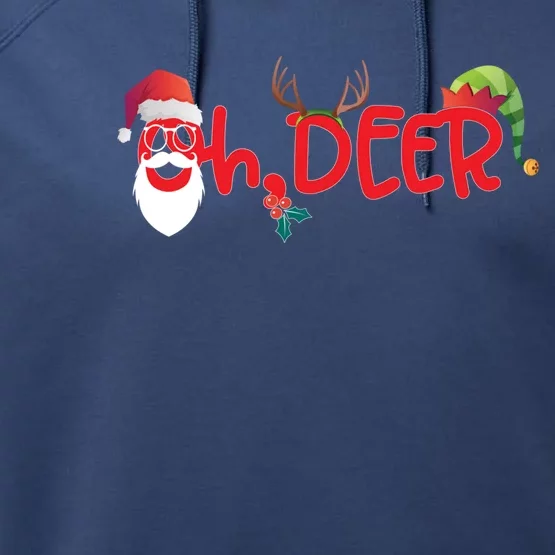 Oh Deer Christmas T Santa Reindeer And Elf Hat Cute Gift Performance Fleece Hoodie