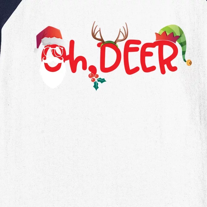 Oh Deer Christmas T Santa Reindeer And Elf Hat Cute Gift Baseball Sleeve Shirt