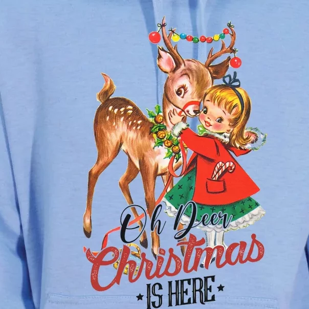 Oh Deer Christmas Is Here Rudolph Cute Retro Christmas Unisex Surf Hoodie