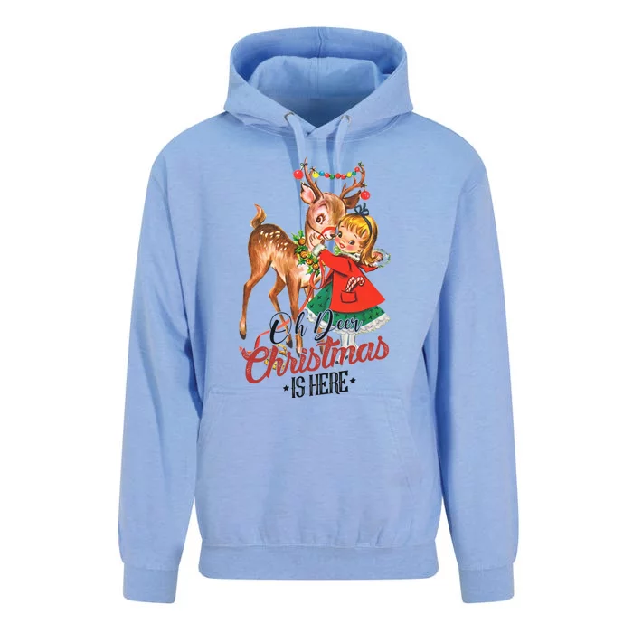 Oh Deer Christmas Is Here Rudolph Cute Retro Christmas Unisex Surf Hoodie