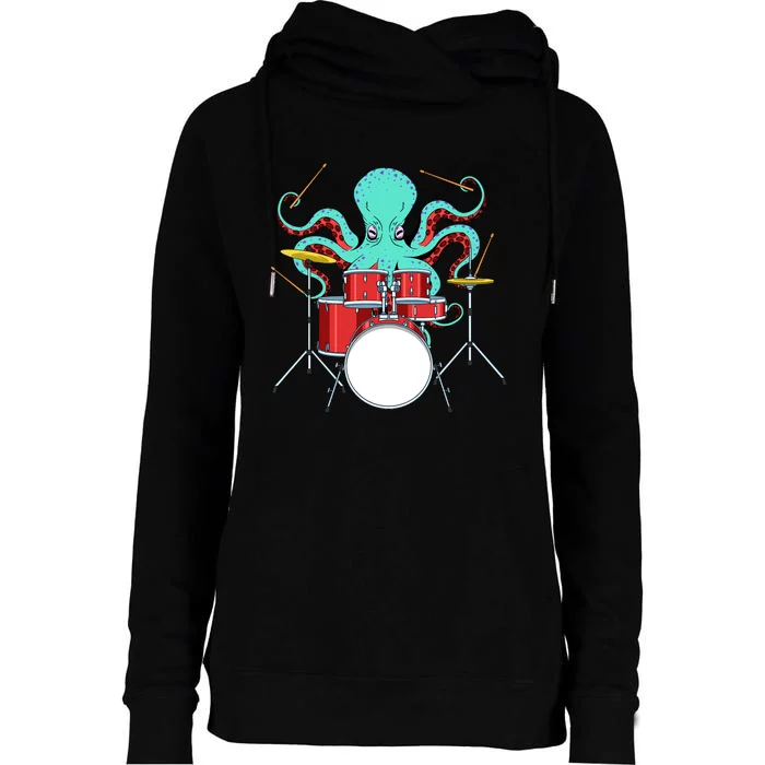 Octopus Drummer Drums Lover Kit Snare Bass Hihat Trap Set Womens Funnel Neck Pullover Hood