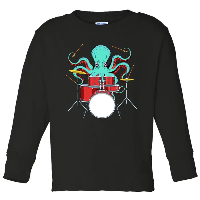 Octopus Drummer Drums Lover Kit Snare Bass Hihat Trap Set Toddler Long Sleeve Shirt