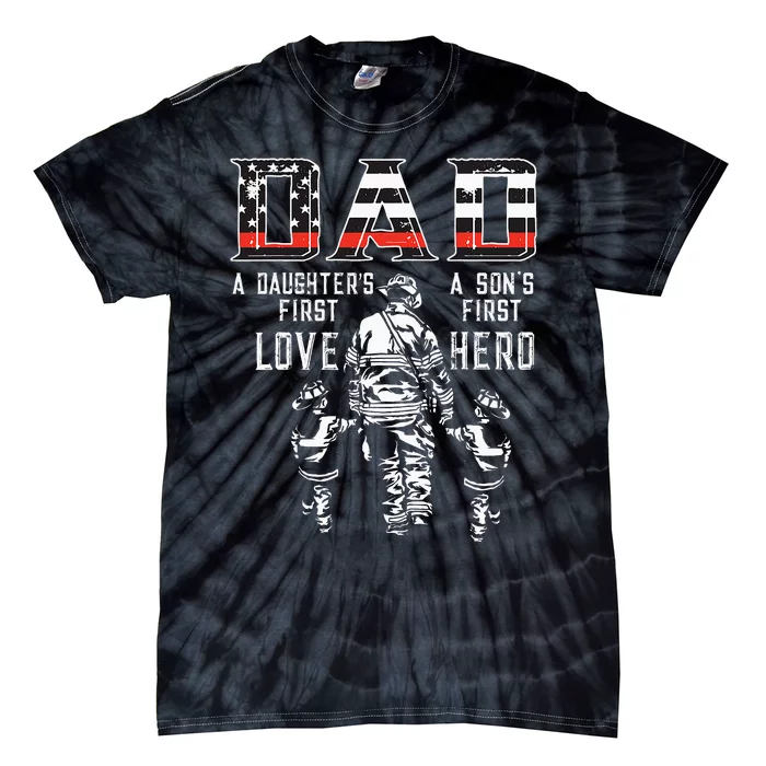 OXBD Dad Daughter Love Son Hero Fireman Dad Fathers Day Tie-Dye T-Shirt