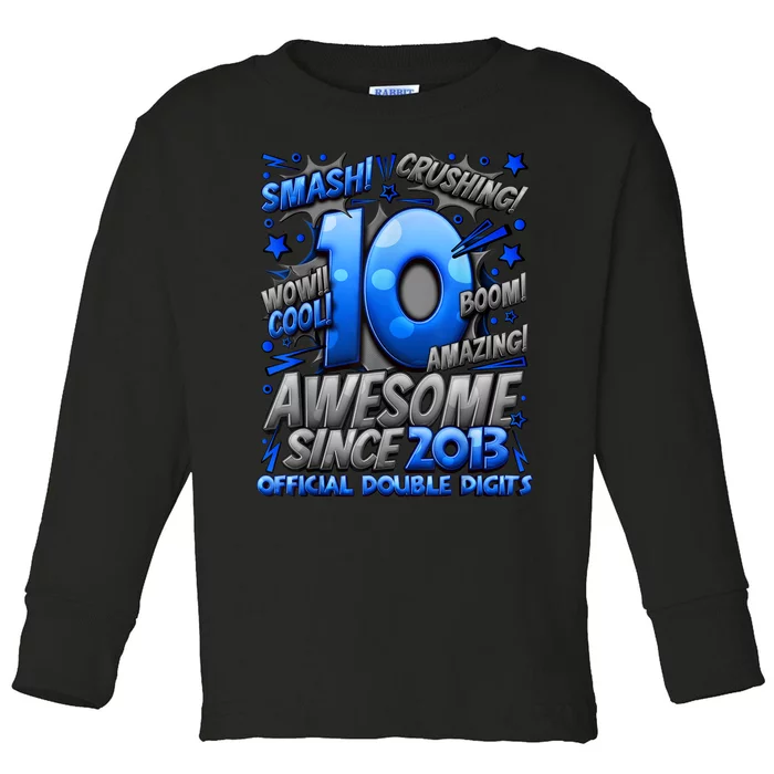 Official Double Digits 10th Birthday Awesome Since 2013 Boy Toddler Long Sleeve Shirt