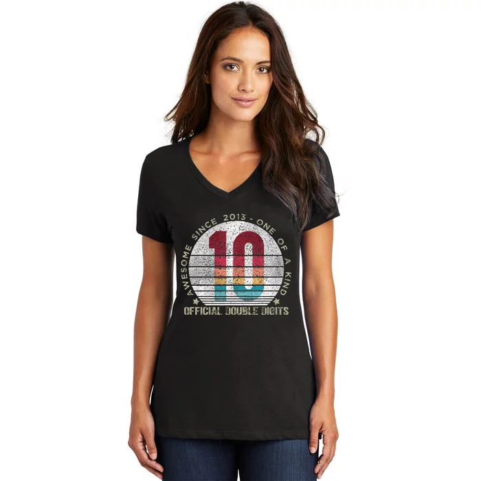 Official Double Digits Vintage 10 Year Old 10th Birthday Women's V-Neck T-Shirt