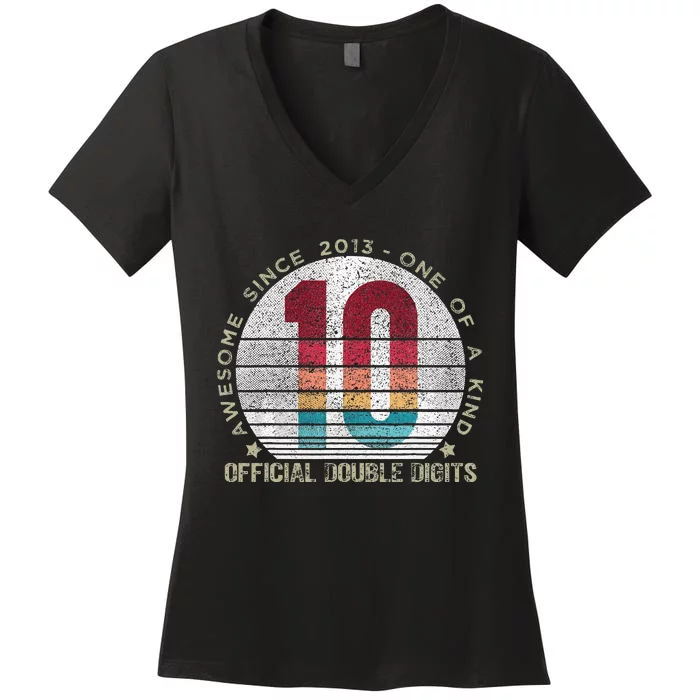 Official Double Digits Vintage 10 Year Old 10th Birthday Women's V-Neck T-Shirt