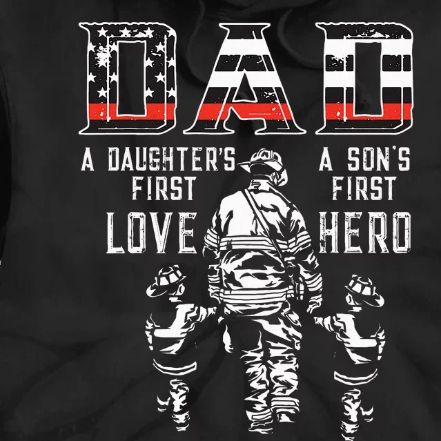 oXBD Dad Daughter Love Son Hero Fireman Dad Fathers Day Tie Dye Hoodie