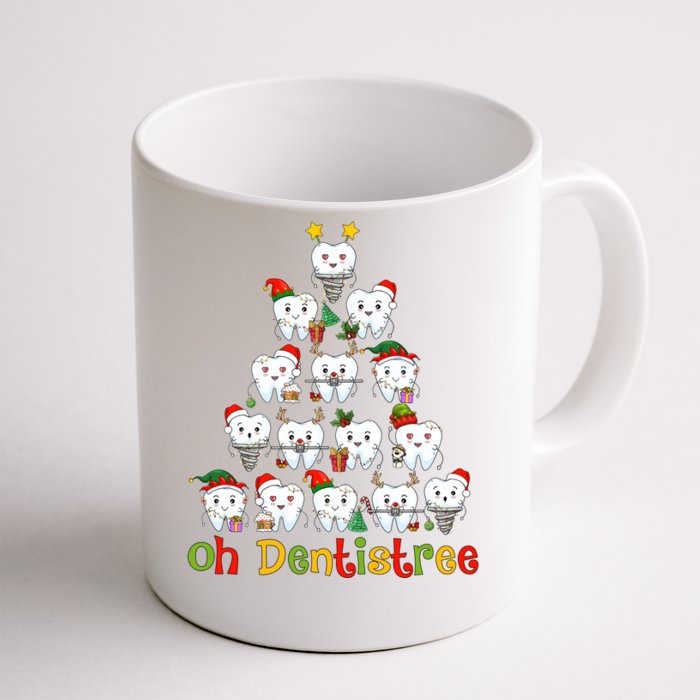 Oh Dentistree Dental Hygienist Tooth Santa Snowing Xmas Tree Gift Front & Back Coffee Mug